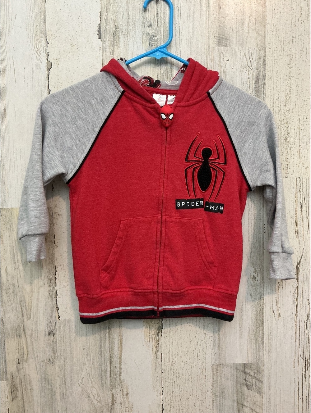 Spider-Man Boys 5 Red and Gray Hooded Zip-Up Sweatshirt